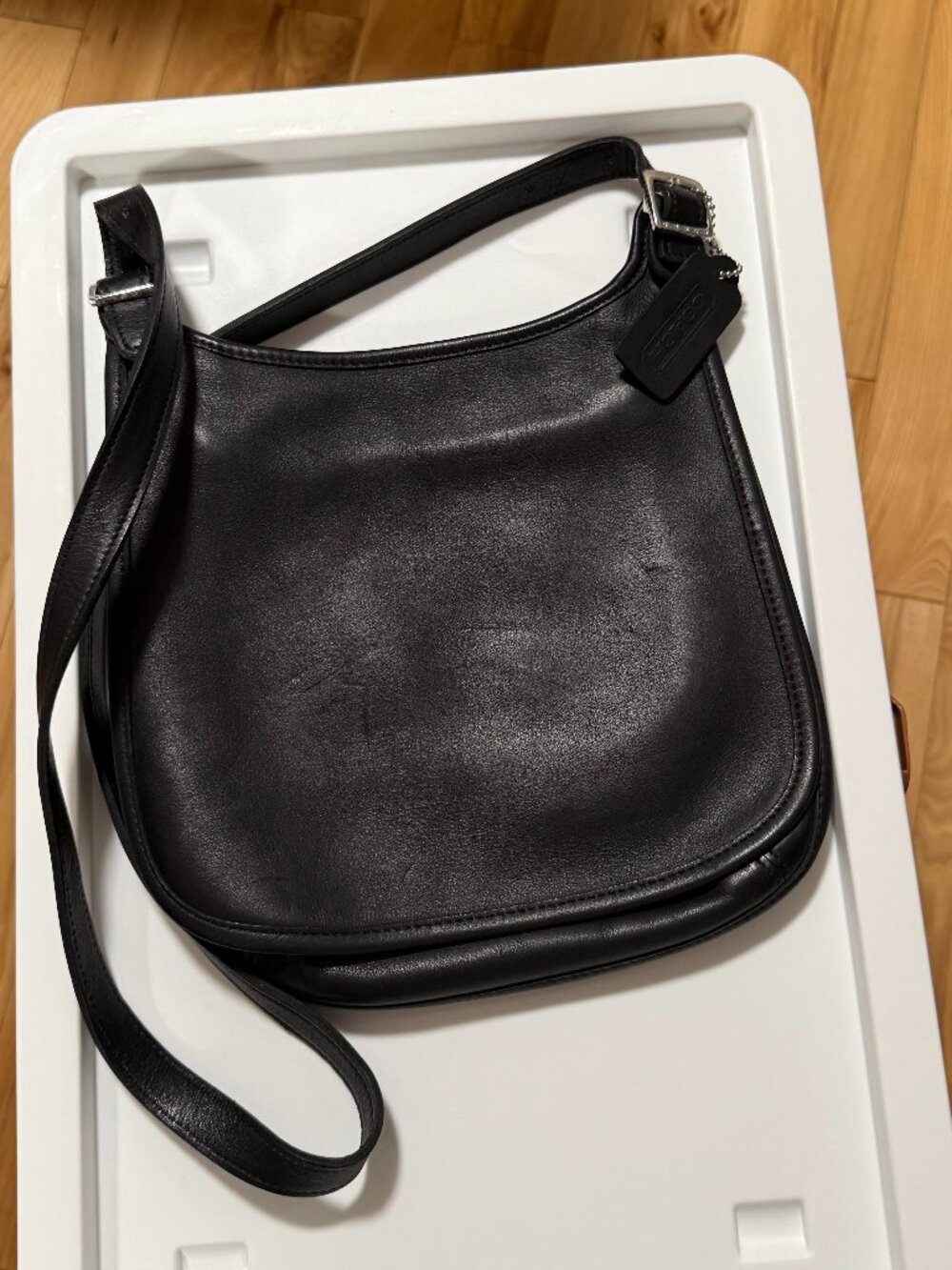 Vintage Coach Black Leather Slim Hippie Flap Saddle Purse Bag 9135 Boho - Picture 2 of 16